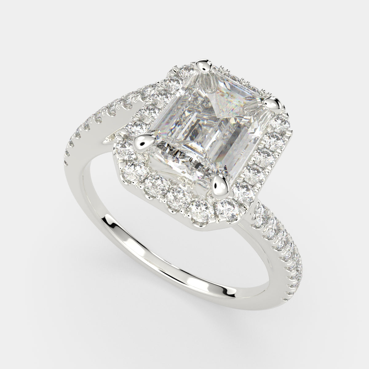 1.35 Carat VS1 D Lab Grown Diamond Halo Pave Emerald Ring