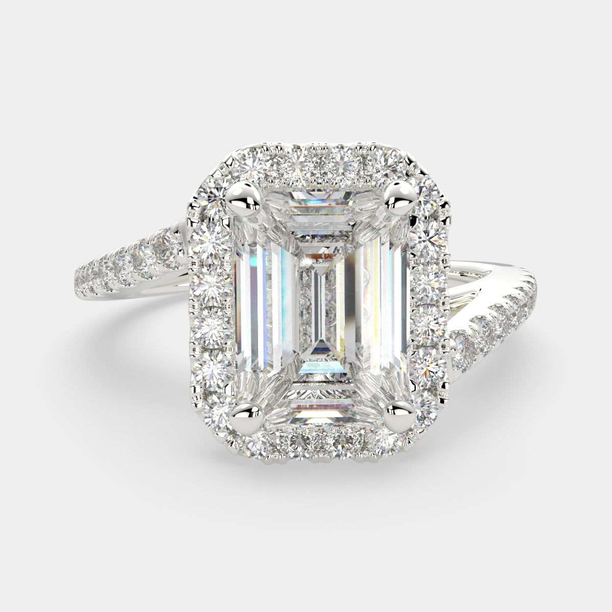 1.35 Carat VS1 D Lab Grown Diamond Halo Pave Emerald Ring