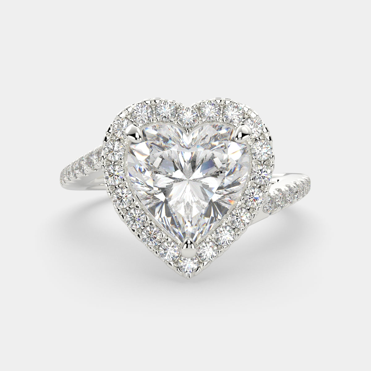 3.35 Carat VS1 D Lab Grown Diamond Halo Pave Heart Ring