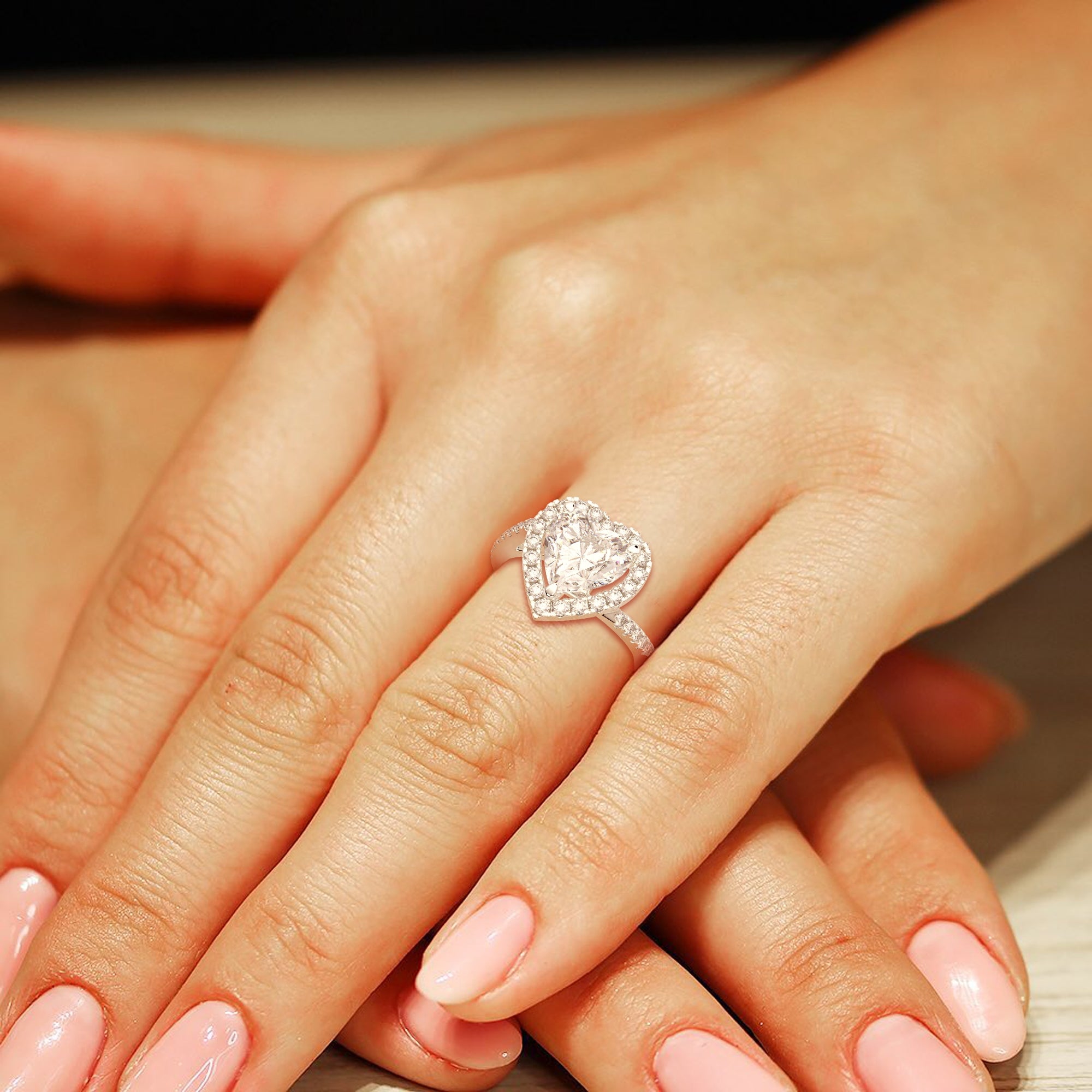 3.35 Carat VS1 D Lab Grown Diamond Halo Pave Heart Ring