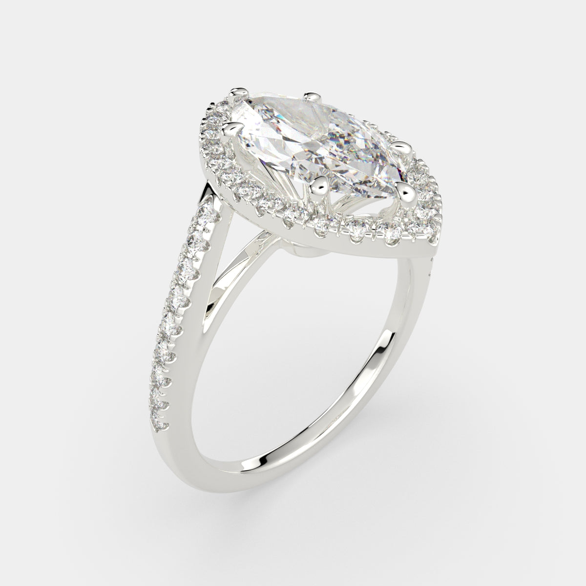 2.35 Carat VS1 D Lab Grown Diamond Halo Pave Marquise Ring