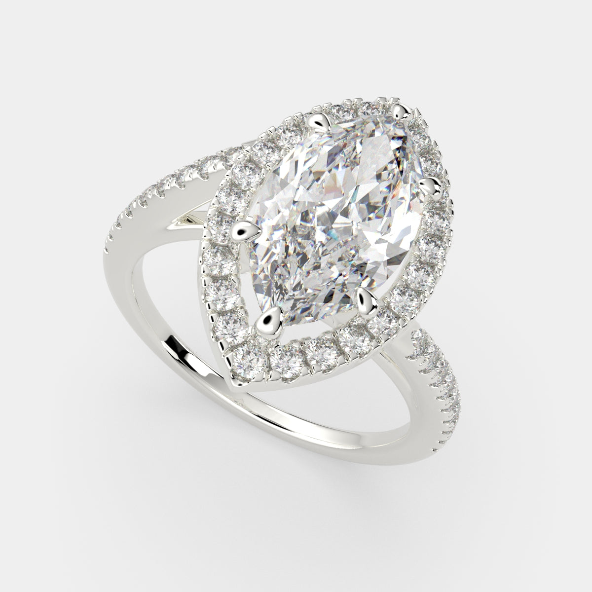 2.35 Carat VS1 D Lab Grown Diamond Halo Pave Marquise Ring