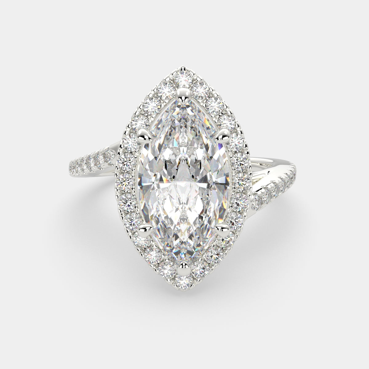 3.35 Carat VS1 D Lab Grown Diamond Halo Pave Marquise Ring