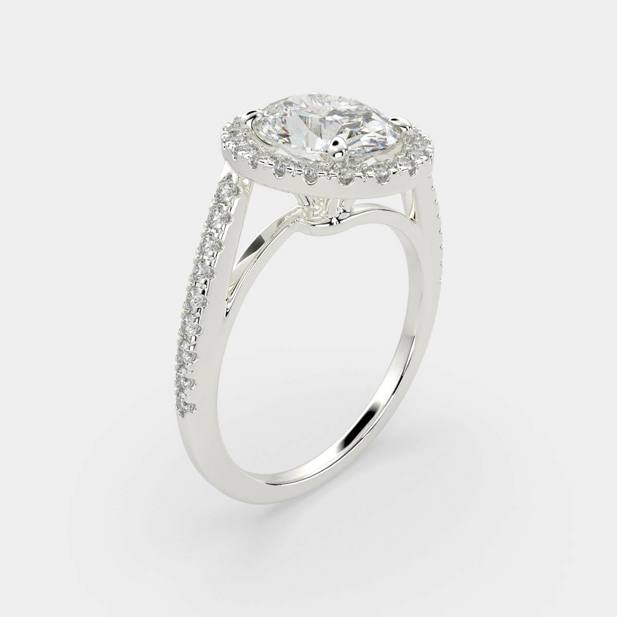 3.35 Carat VS1 D Lab Grown Diamond Halo Pave Oval Ring