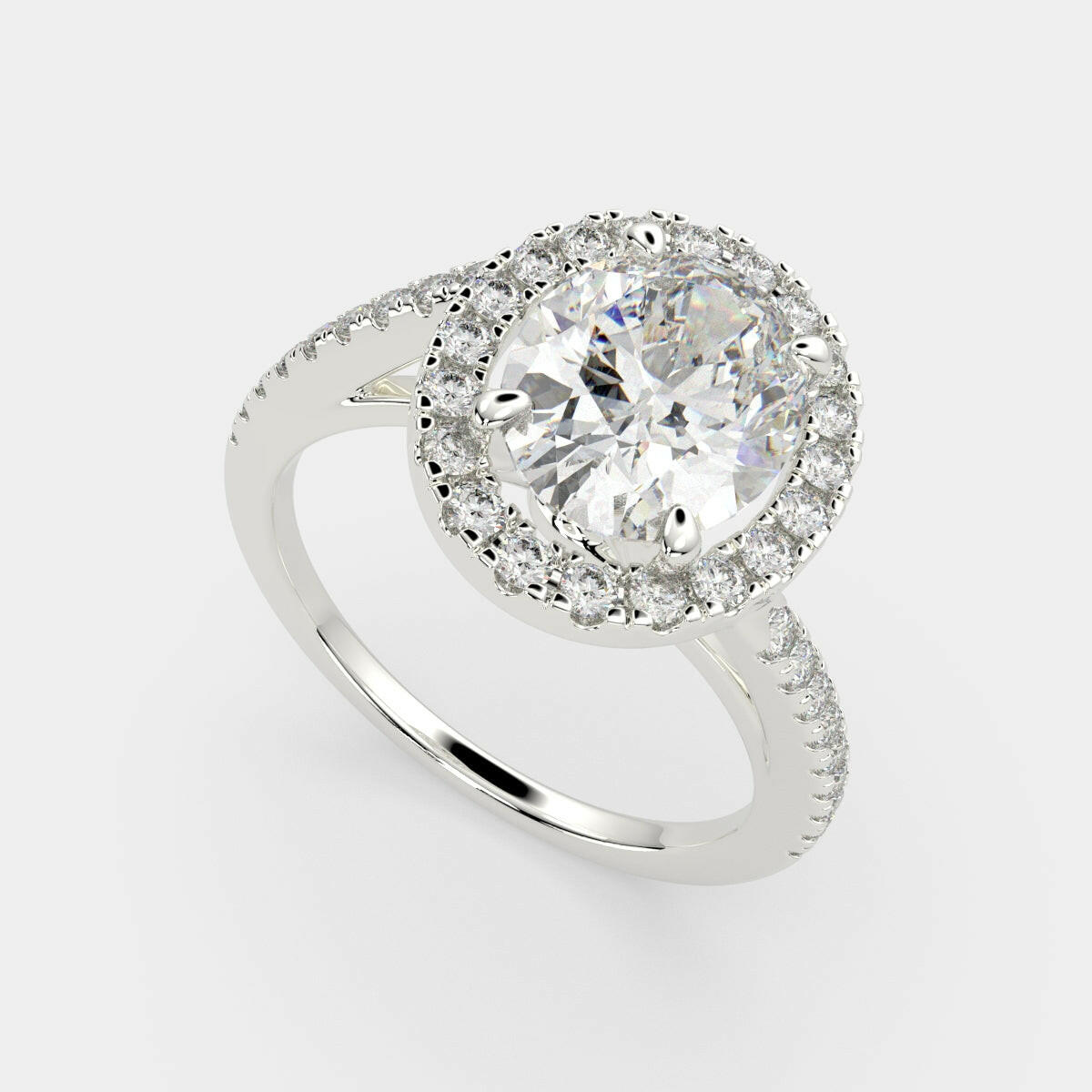 3.35 Carat VS1 D Lab Grown Diamond Halo Pave Oval Ring