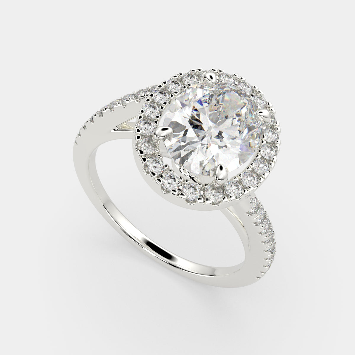 4.35 Carat VS1 D Lab Grown Diamond Halo Pave Oval Ring