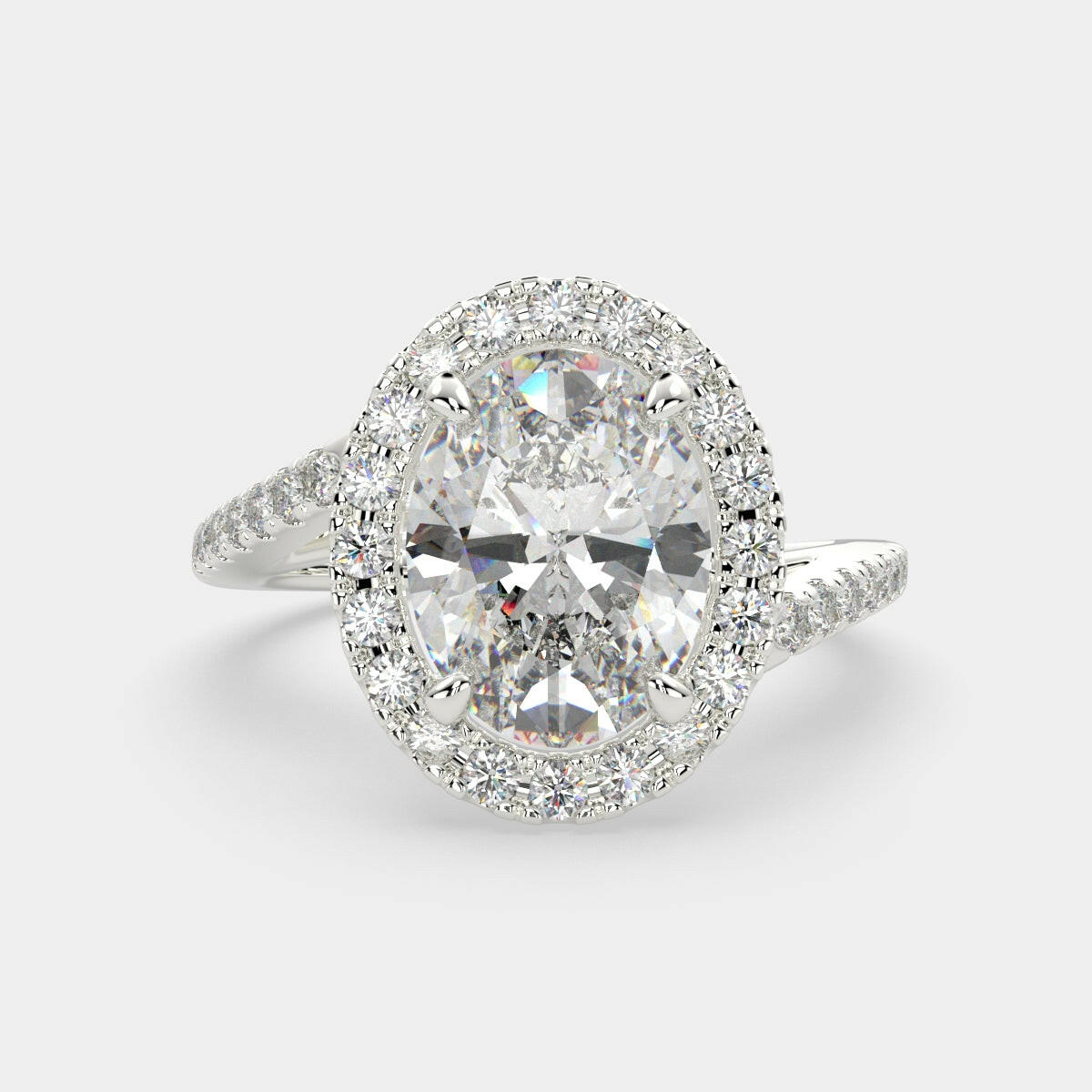3.35 Carat VS1 D Lab Grown Diamond Halo Pave Oval Ring