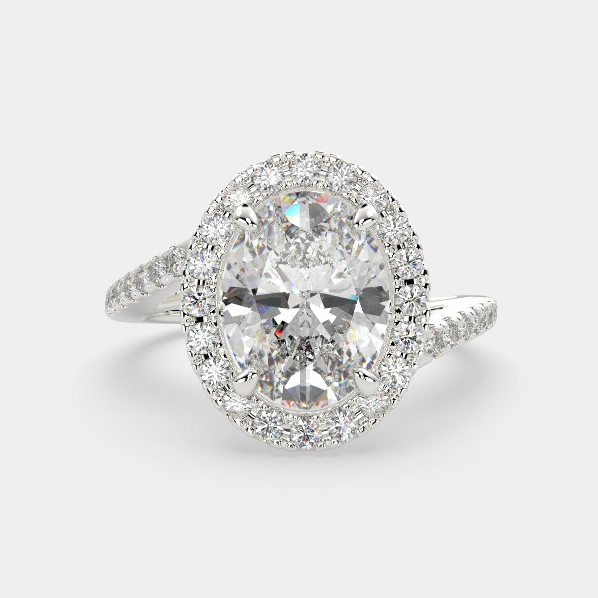 4.35 Carat VS1 D Lab Grown Diamond Halo Pave Oval Ring