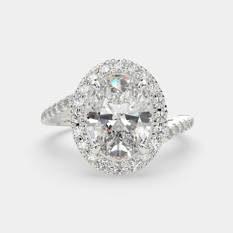 1.35 Carat VS1 D Lab Grown Diamond Halo Pave Oval Ring