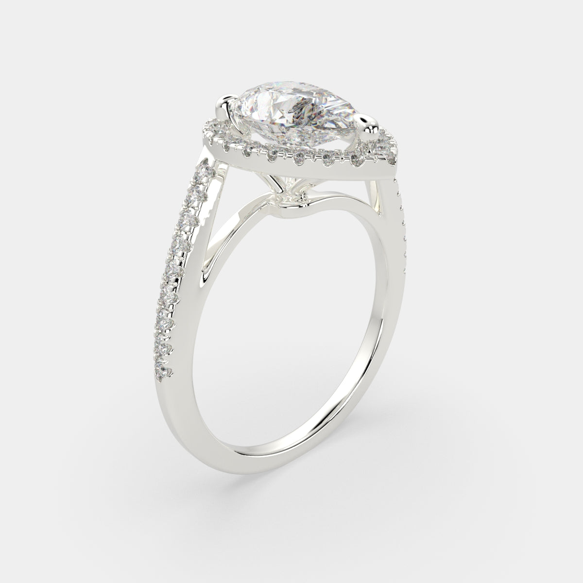 3.35 Carat VS1 D Lab Grown Diamond Halo Pave Pear Ring
