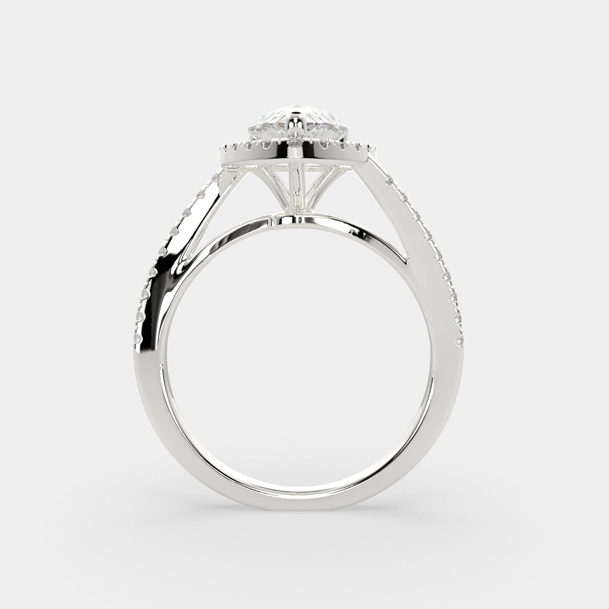 3.35 Carat VS1 D Lab Grown Diamond Halo Pave Pear Ring
