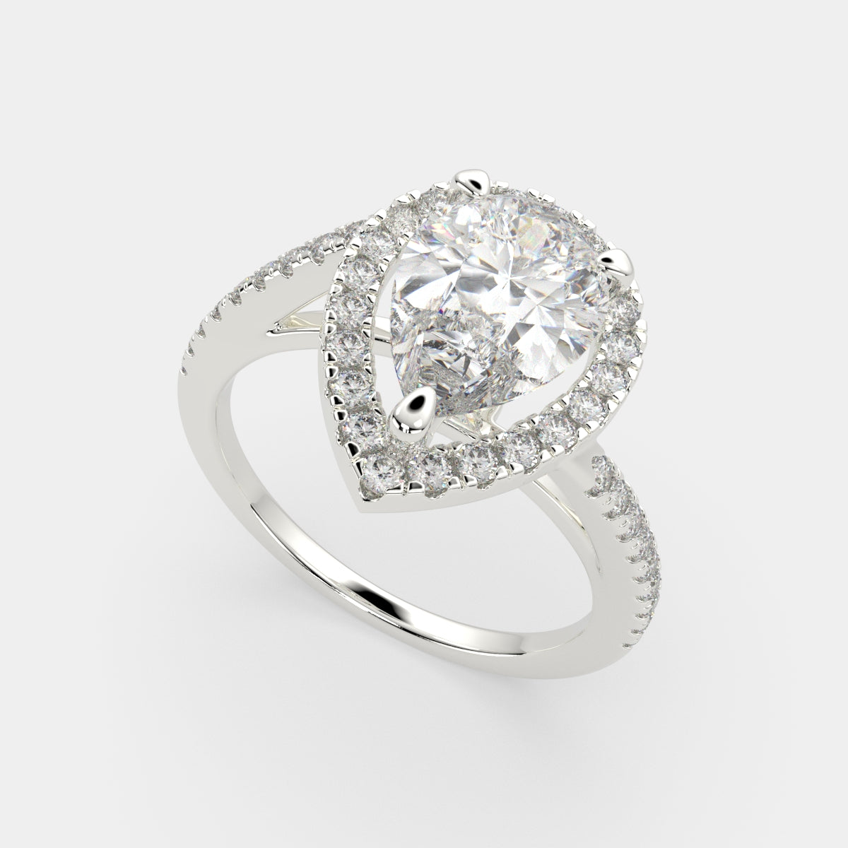3.35 Carat VS1 D Lab Grown Diamond Halo Pave Pear Ring