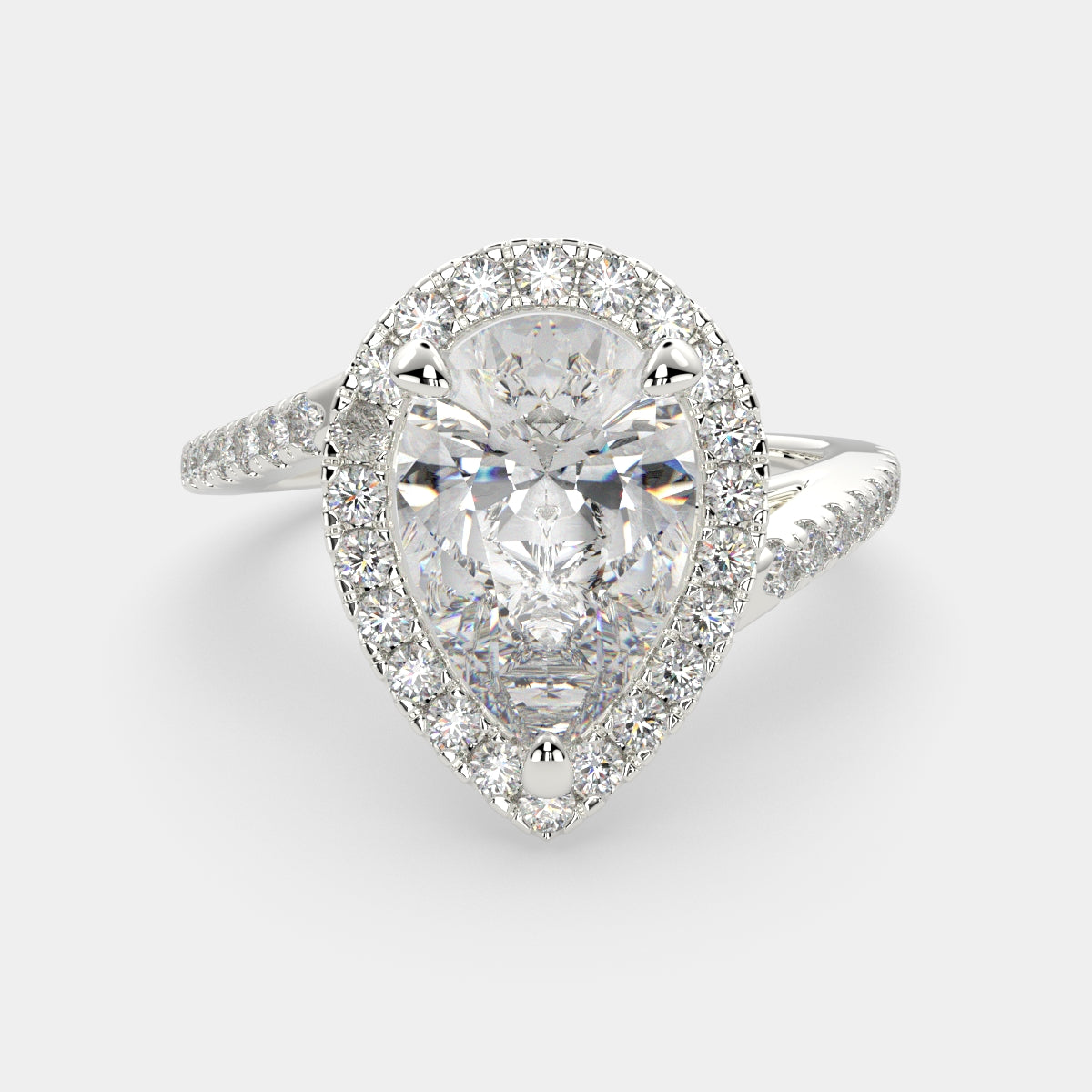 3.35 Carat VS1 D Lab Grown Diamond Halo Pave Pear Ring