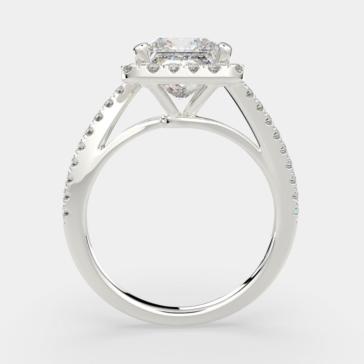 3.35 Carat VS1 D Lab Grown Diamond Halo Pave Princess Ring