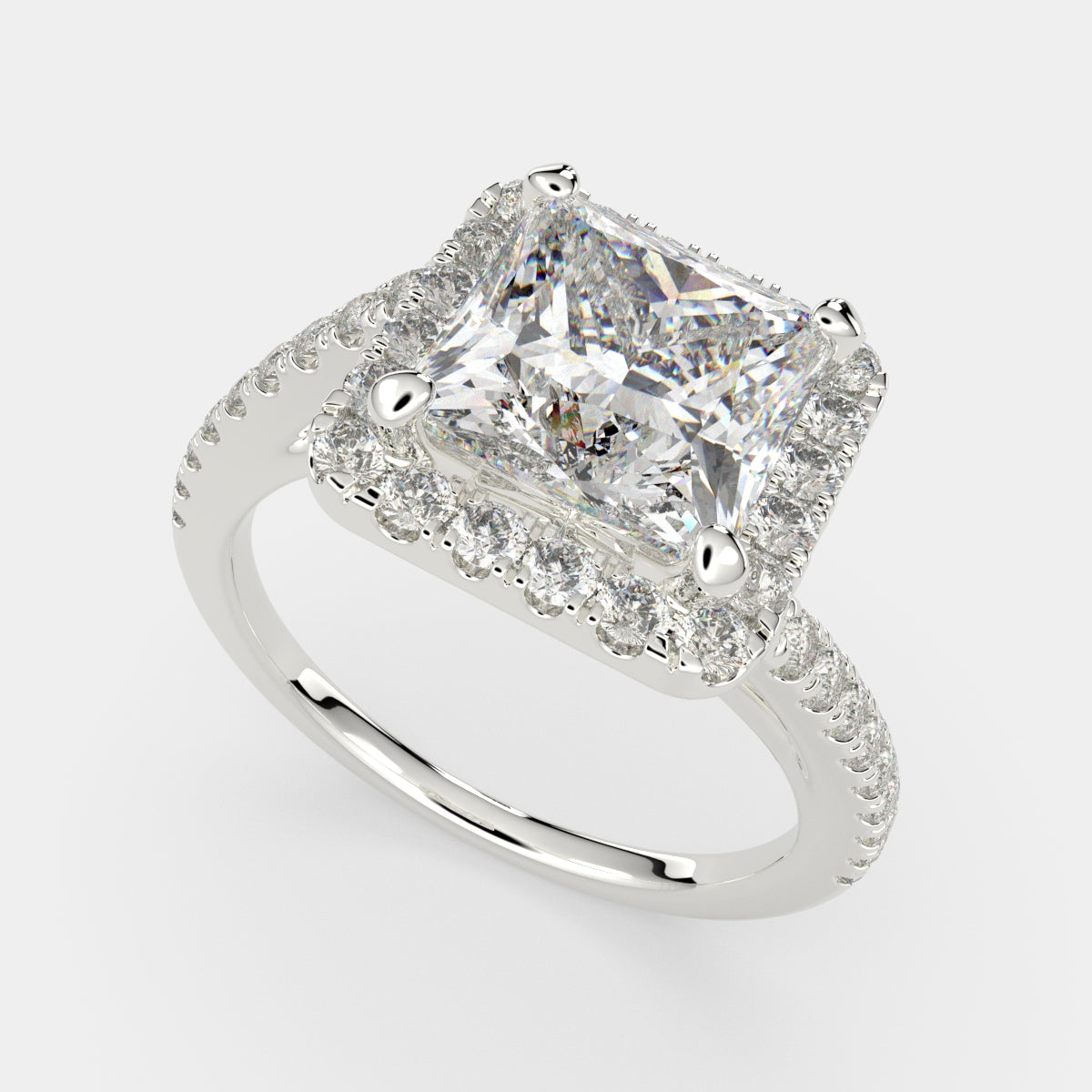 3.35 Carat VS1 D Lab Grown Diamond Halo Pave Princess Ring
