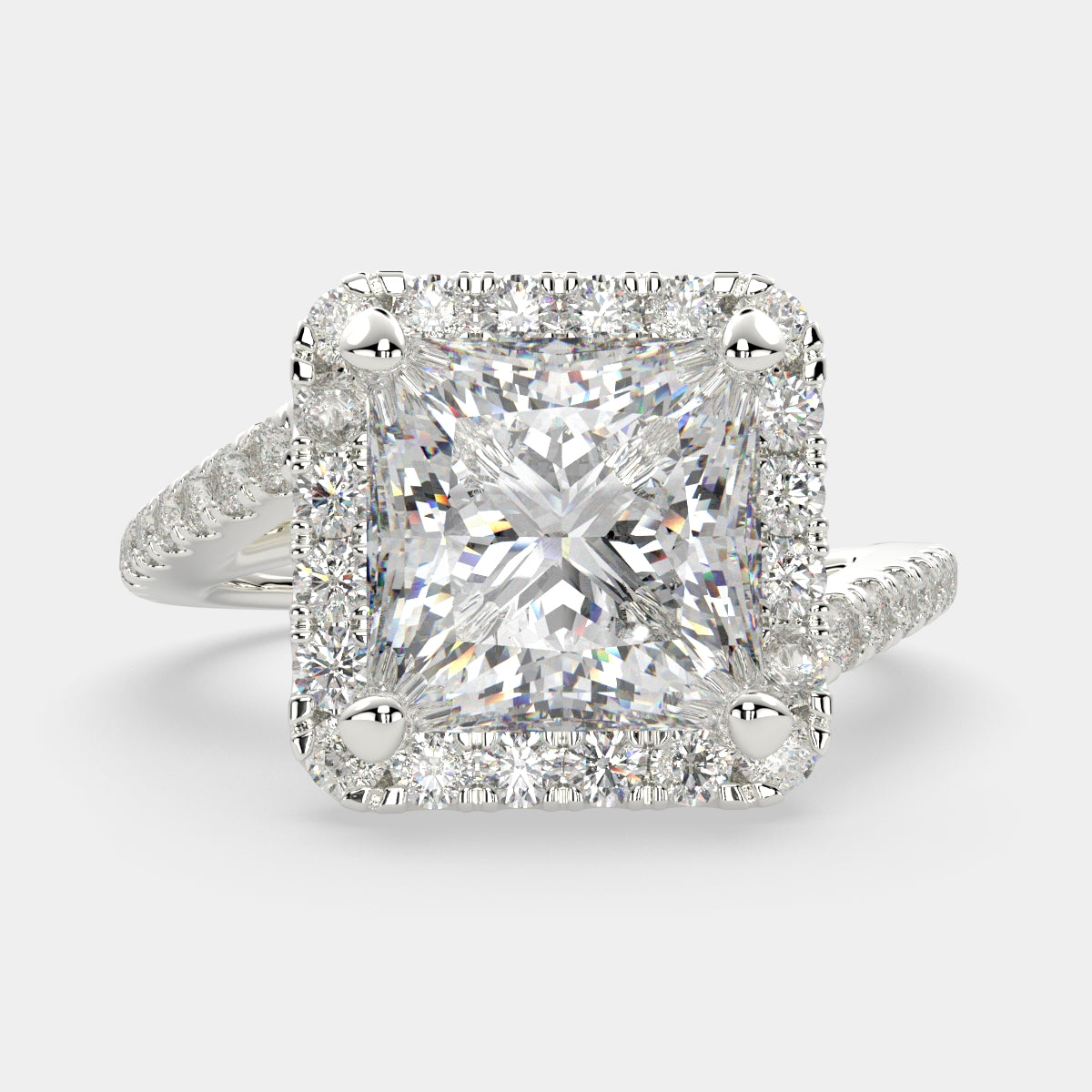 1.35 Carat VS1 D Lab Grown Diamond Halo Pave Princess Ring