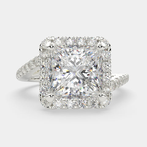 1.35 Carat VS1 D Lab Grown Diamond Halo Pave Princess Ring