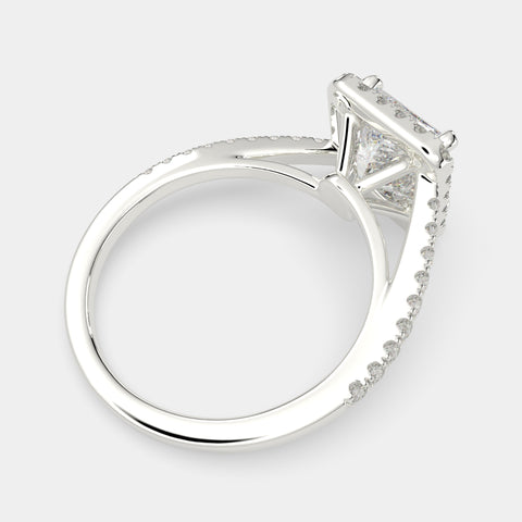 1.35 Carat VS1 D Lab Grown Diamond Halo Pave Princess Ring