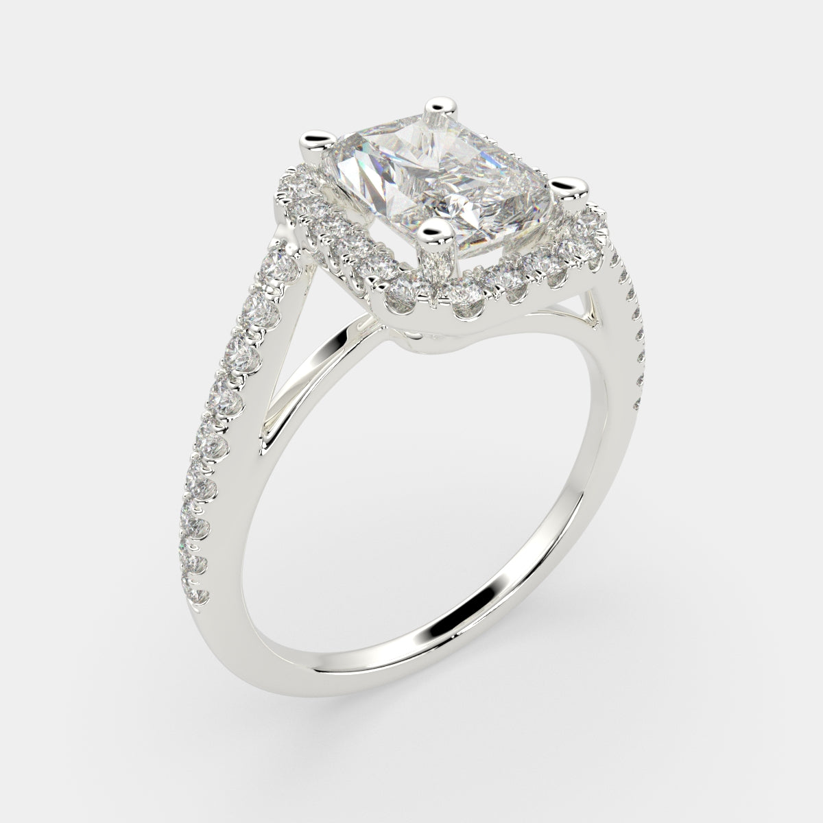 1.35 Carat VS1 D Lab Grown Diamond Halo Pave Radiant Ring