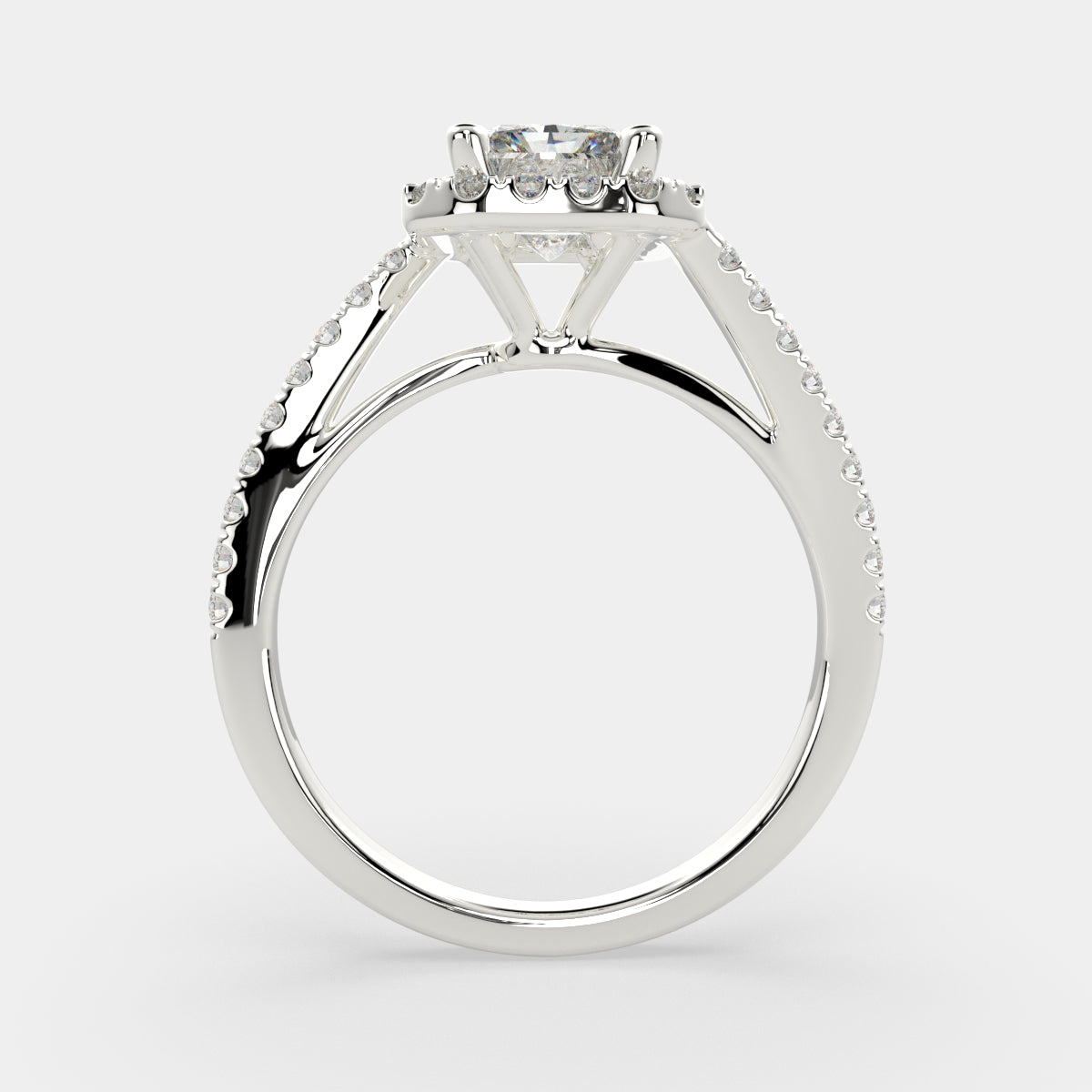 1.35 Carat VS1 D Lab Grown Diamond Halo Pave Radiant Ring