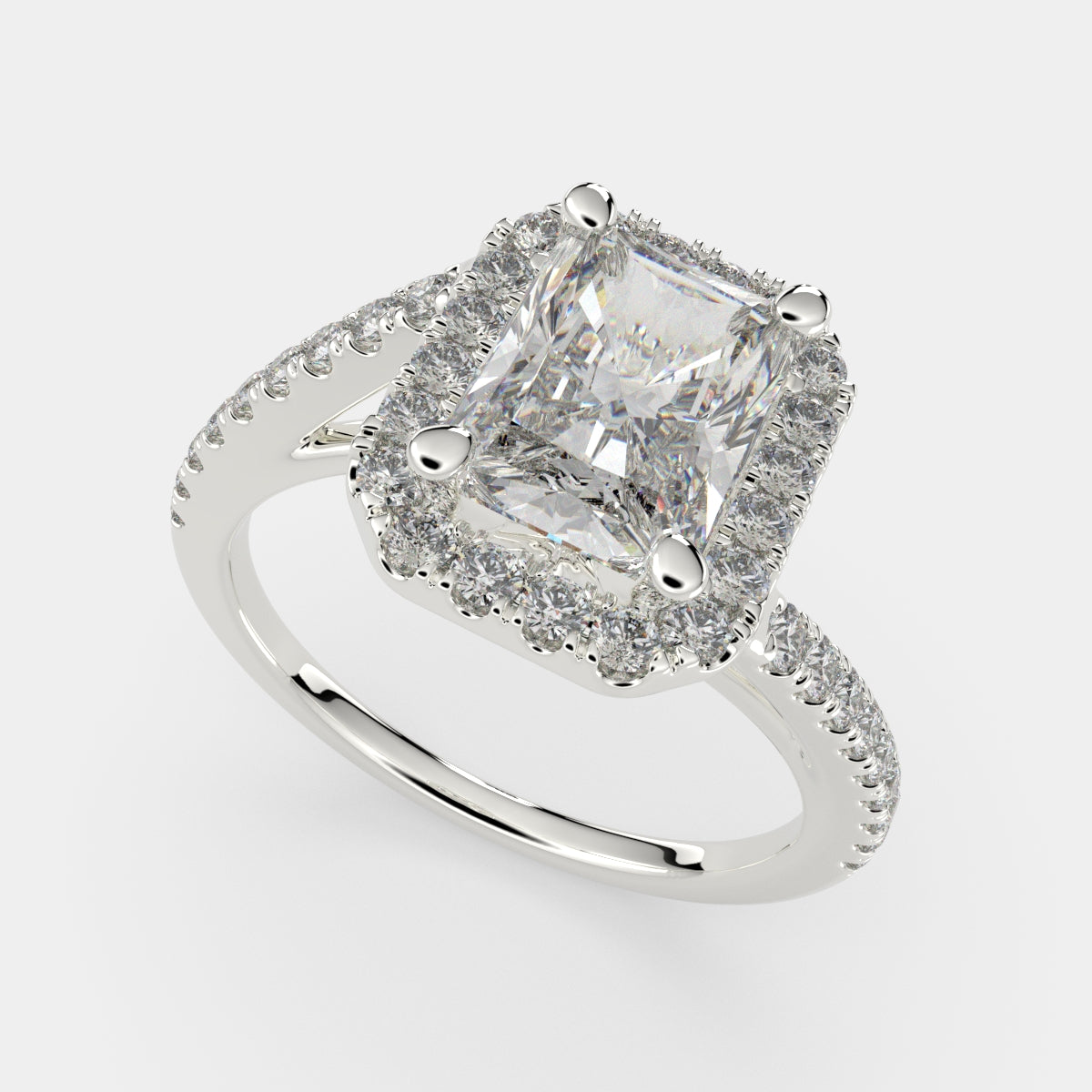 4.35 Carat VS1 D Lab Grown Diamond Halo Pave Radiant Ring