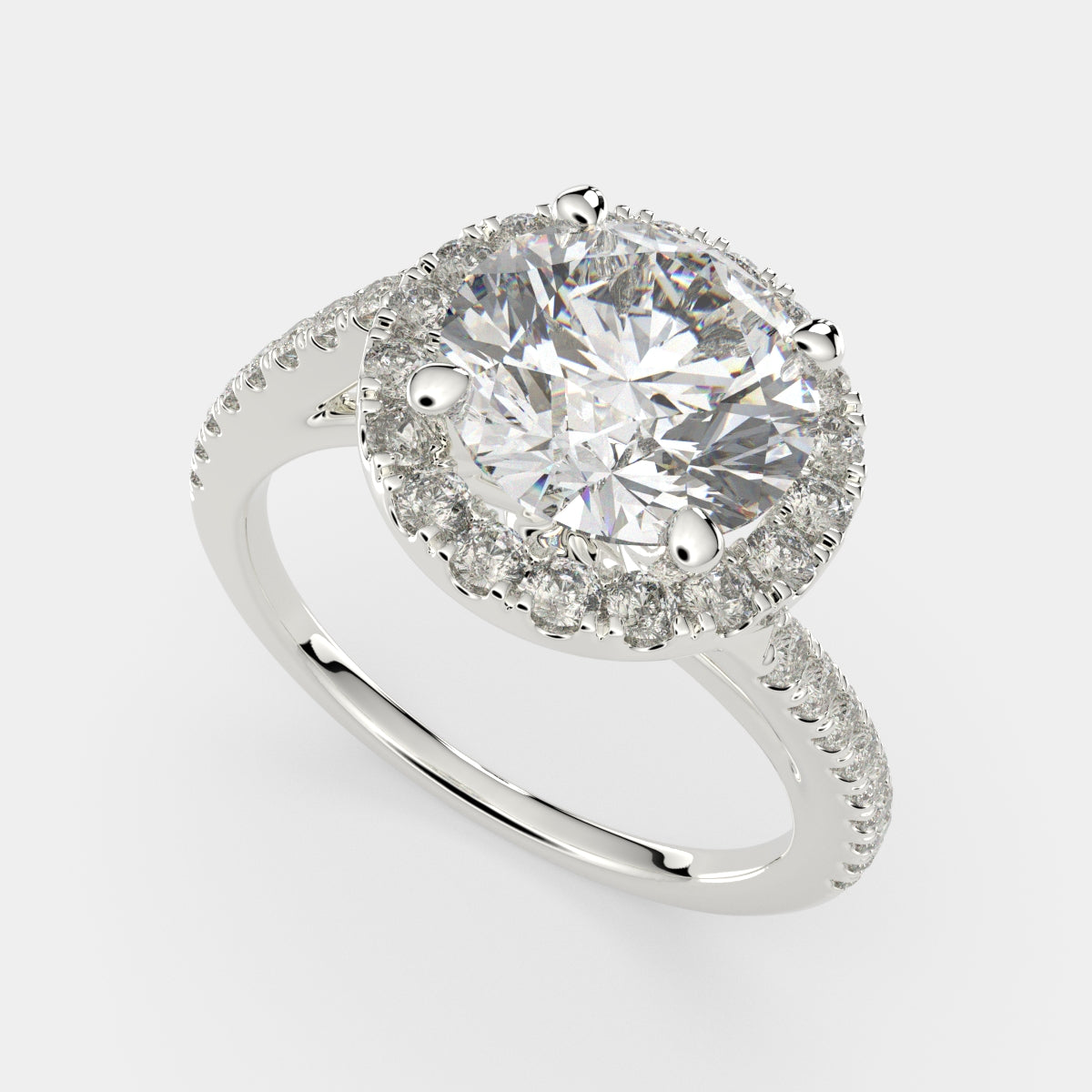 3.35 Carat VS1 D Lab Grown Diamond Halo Pave Round Ring