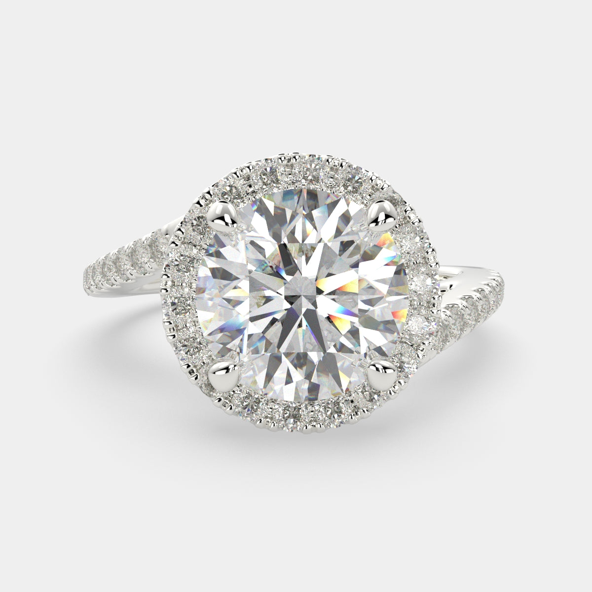 3.35 Carat VS1 D Lab Grown Diamond Halo Pave Round Ring
