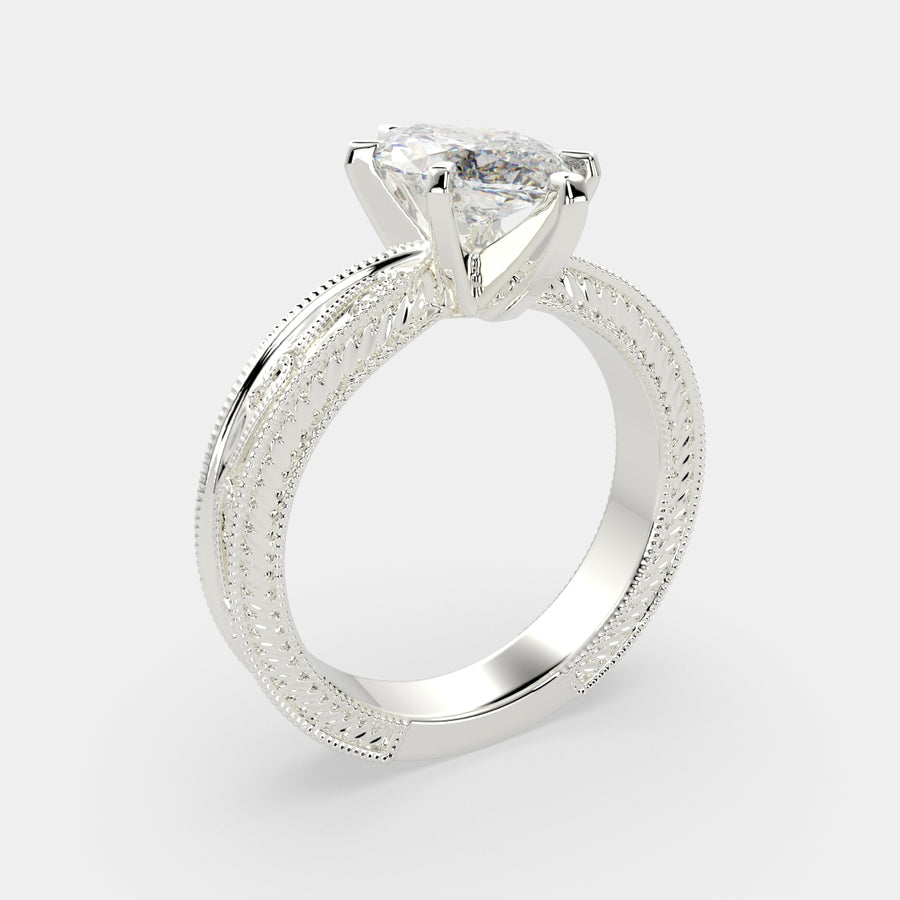 Sabrina 1 Carat Marquise Cut Solitaire Hand Engraved Milgrain Engagement Ring
