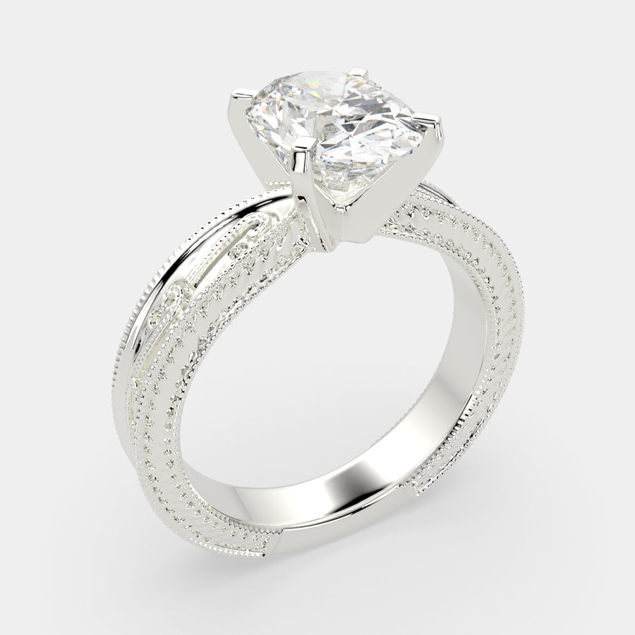 Sabrina 1 Carat Oval Cut Solitaire Hand Engraved Milgrain Engagement Ring