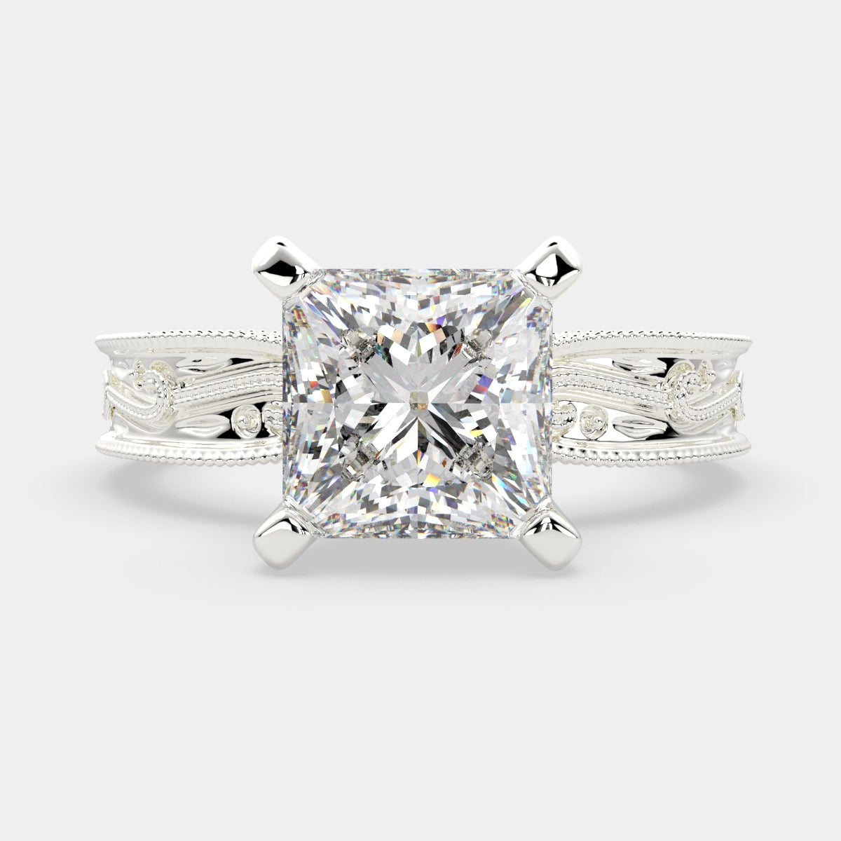 4 Carat VS1 D Lab Grown Diamond Solitaire Princess Ring