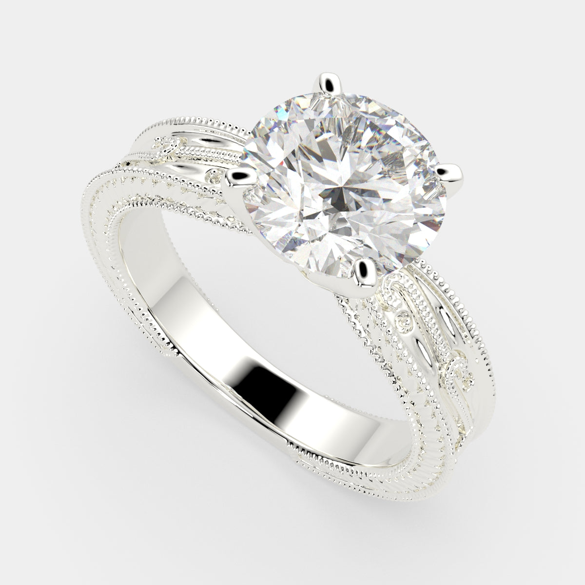 4 Carat VS1 D Lab Grown Diamond Solitaire Round Ring