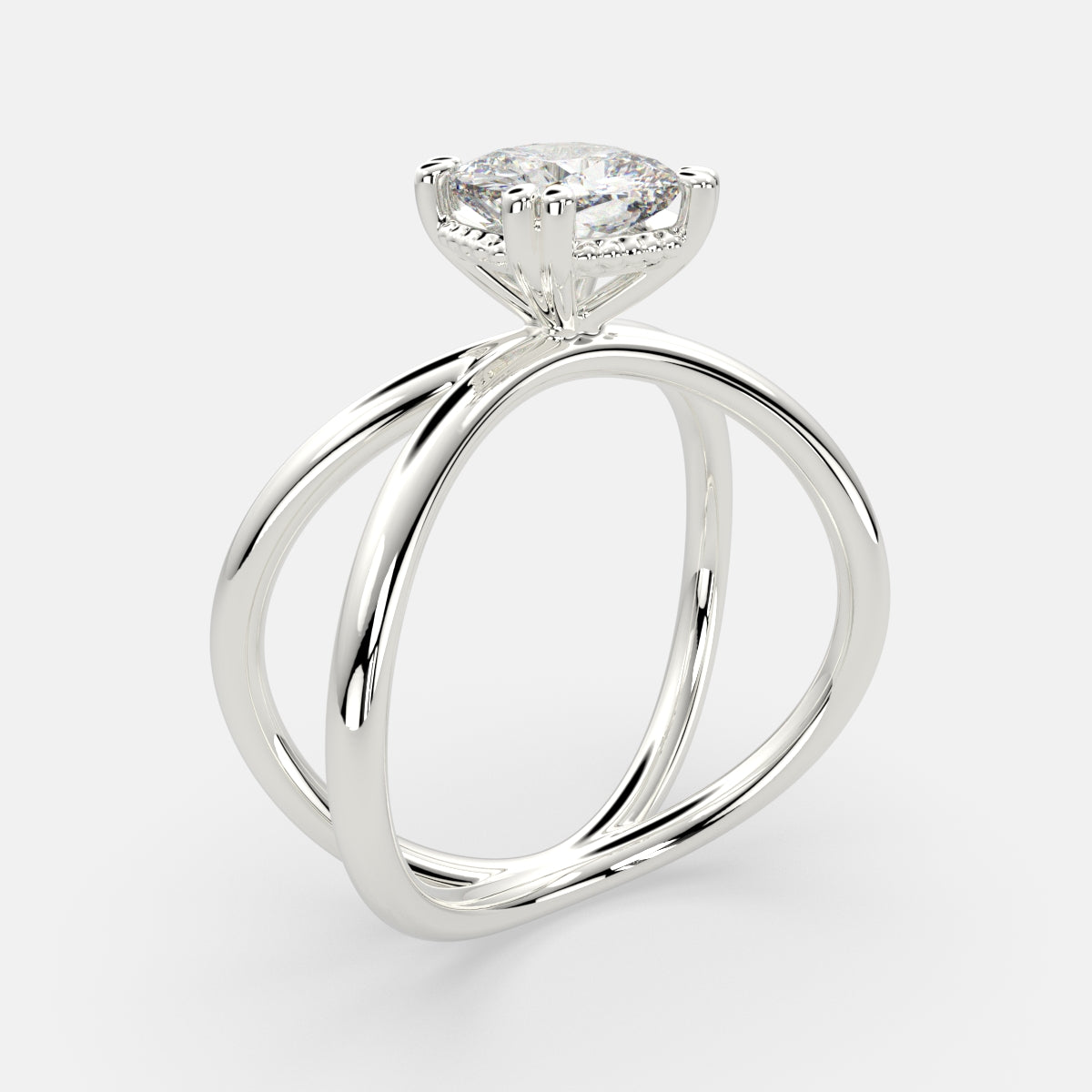 2 Carat VS1 D Lab Grown Diamond Solitaire Split Shank Cushion Ring