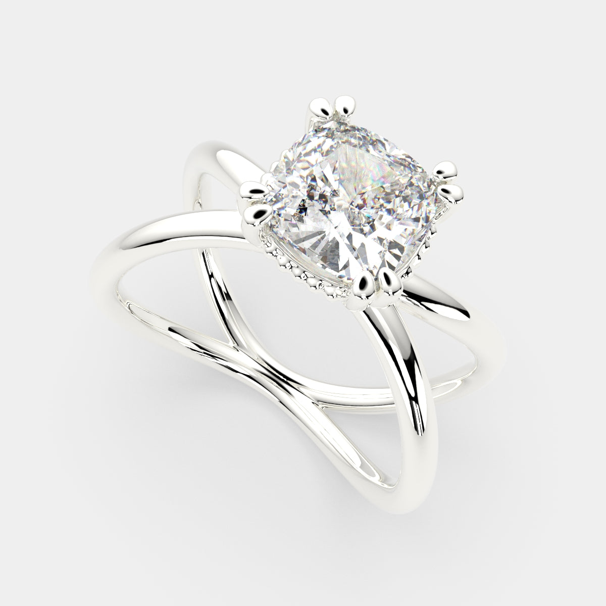 1 Carat VS1 D Lab Grown Diamond Solitaire Split Shank Cushion Ring