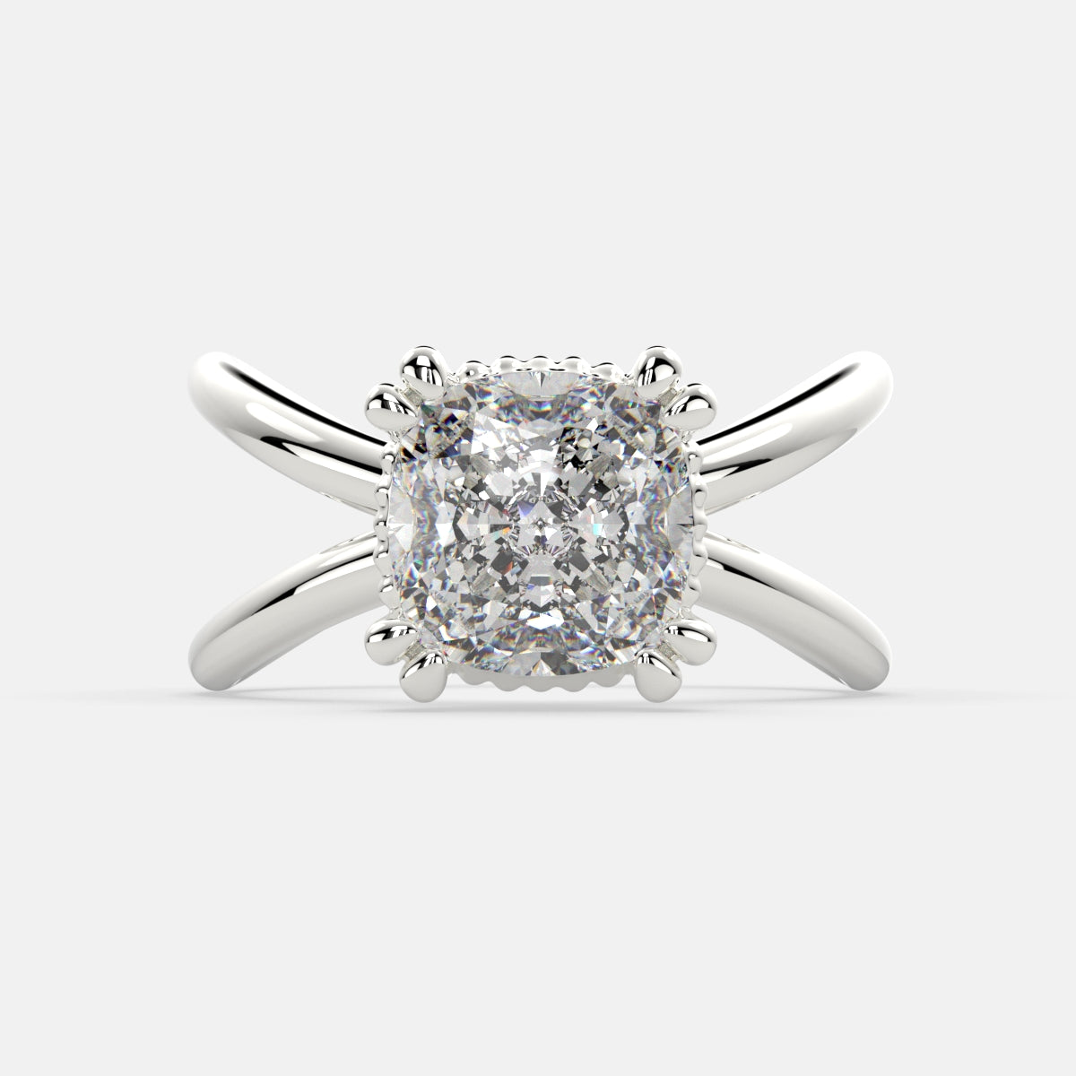 3 Carat VS1 D Lab Grown Diamond Solitaire Split Shank Cushion Ring
