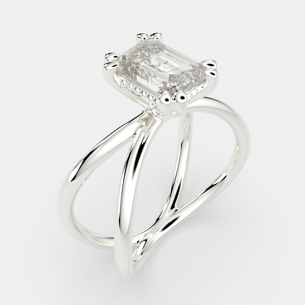 4 Carat VS1 D Lab Grown Diamond Solitaire Split Shank Emerald Ring