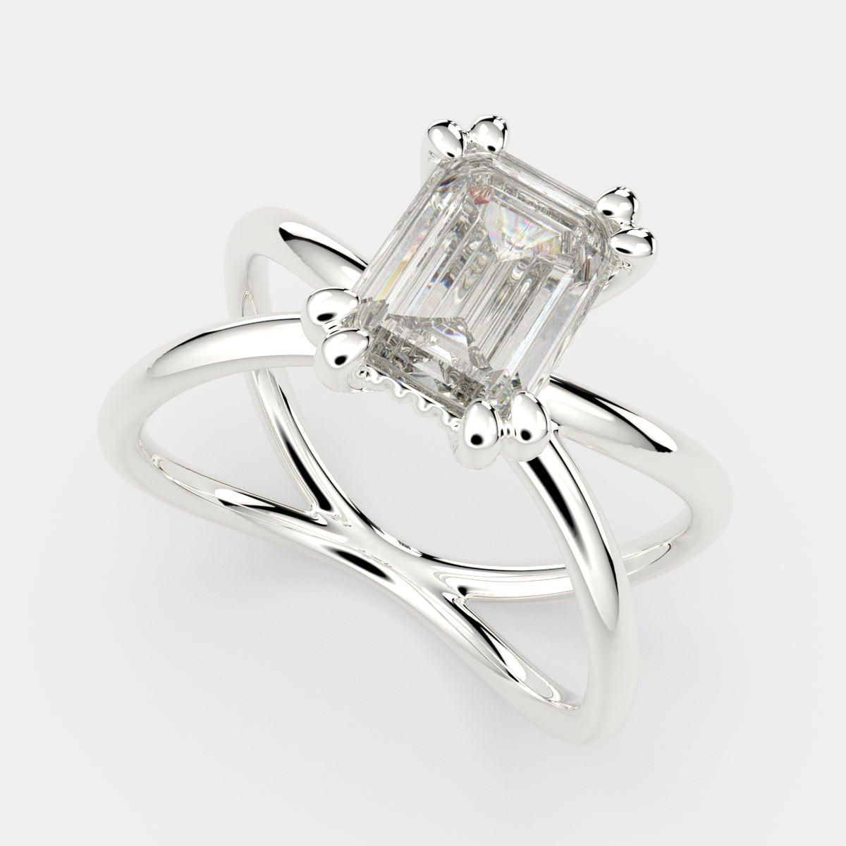 4 Carat VS1 D Lab Grown Diamond Solitaire Split Shank Emerald Ring