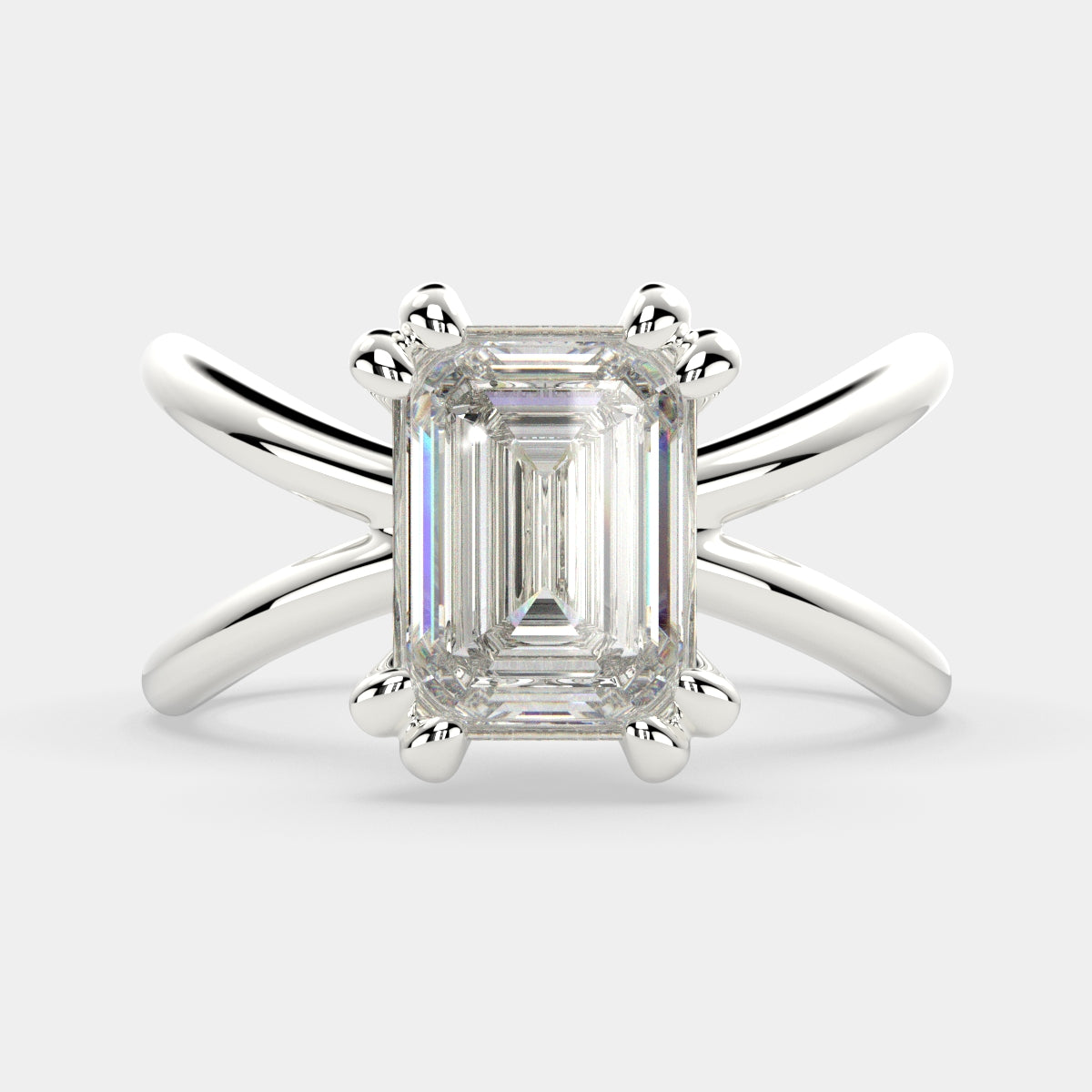 2 Carat VS1 D Lab Grown Diamond Solitaire Split Shank Emerald Ring