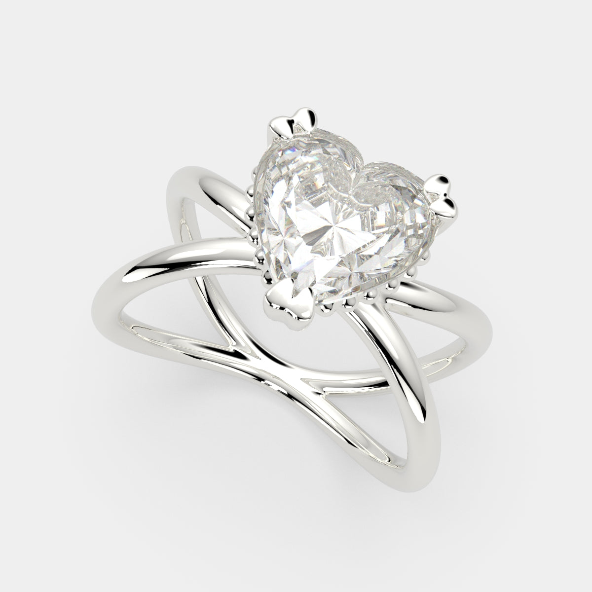 4 Carat VS1 D Lab Grown Diamond Solitaire Split Shank Heart Ring