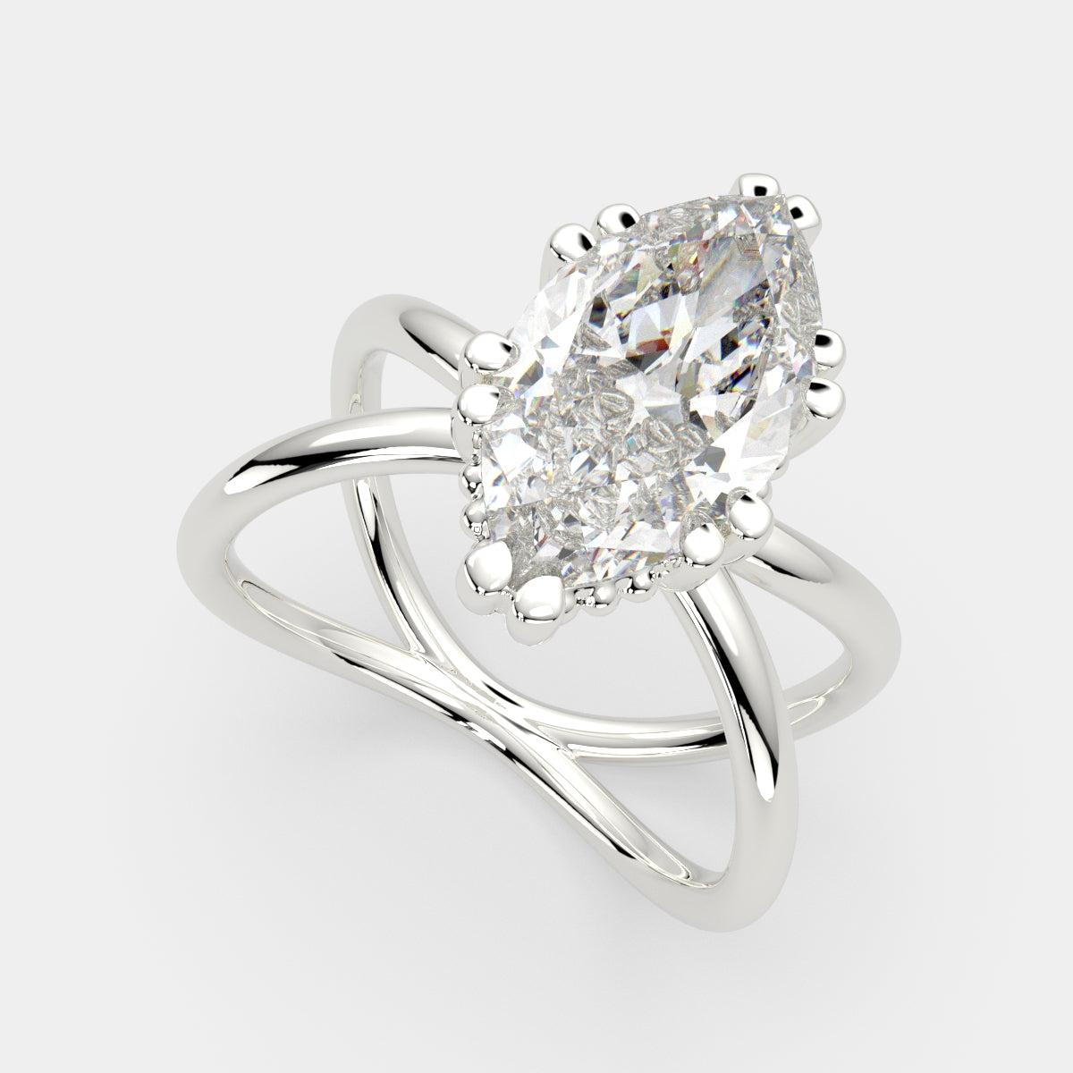 3 Carat VS1 D Lab Grown Diamond Solitaire Split Shank Marquise Ring