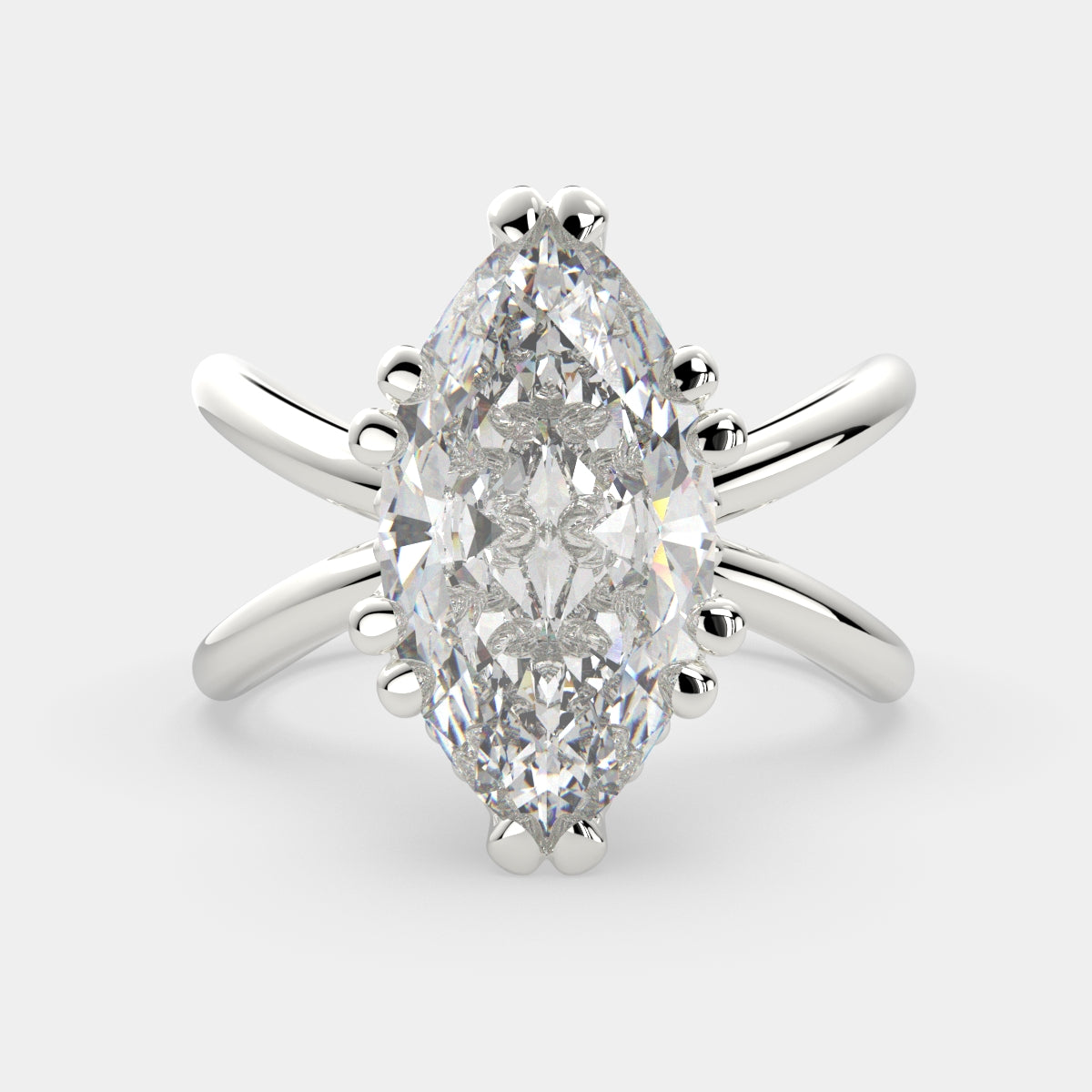 3 Carat VS1 D Lab Grown Diamond Solitaire Split Shank Marquise Ring