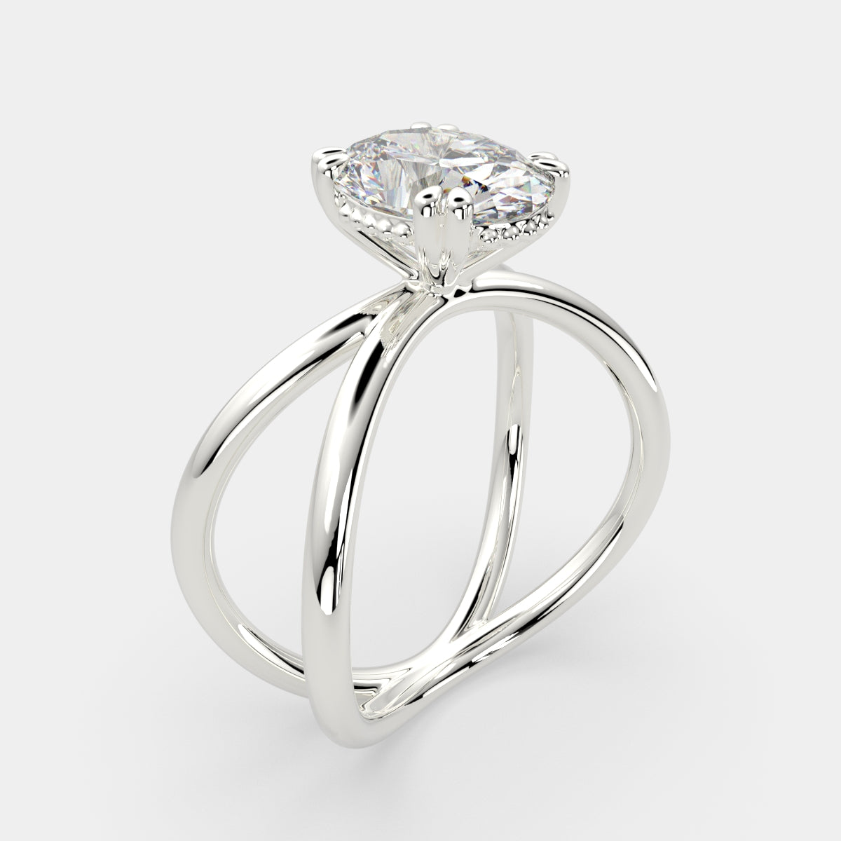 1 Carat VS1 D Lab Grown Diamond Solitaire Split Shank Oval Ring