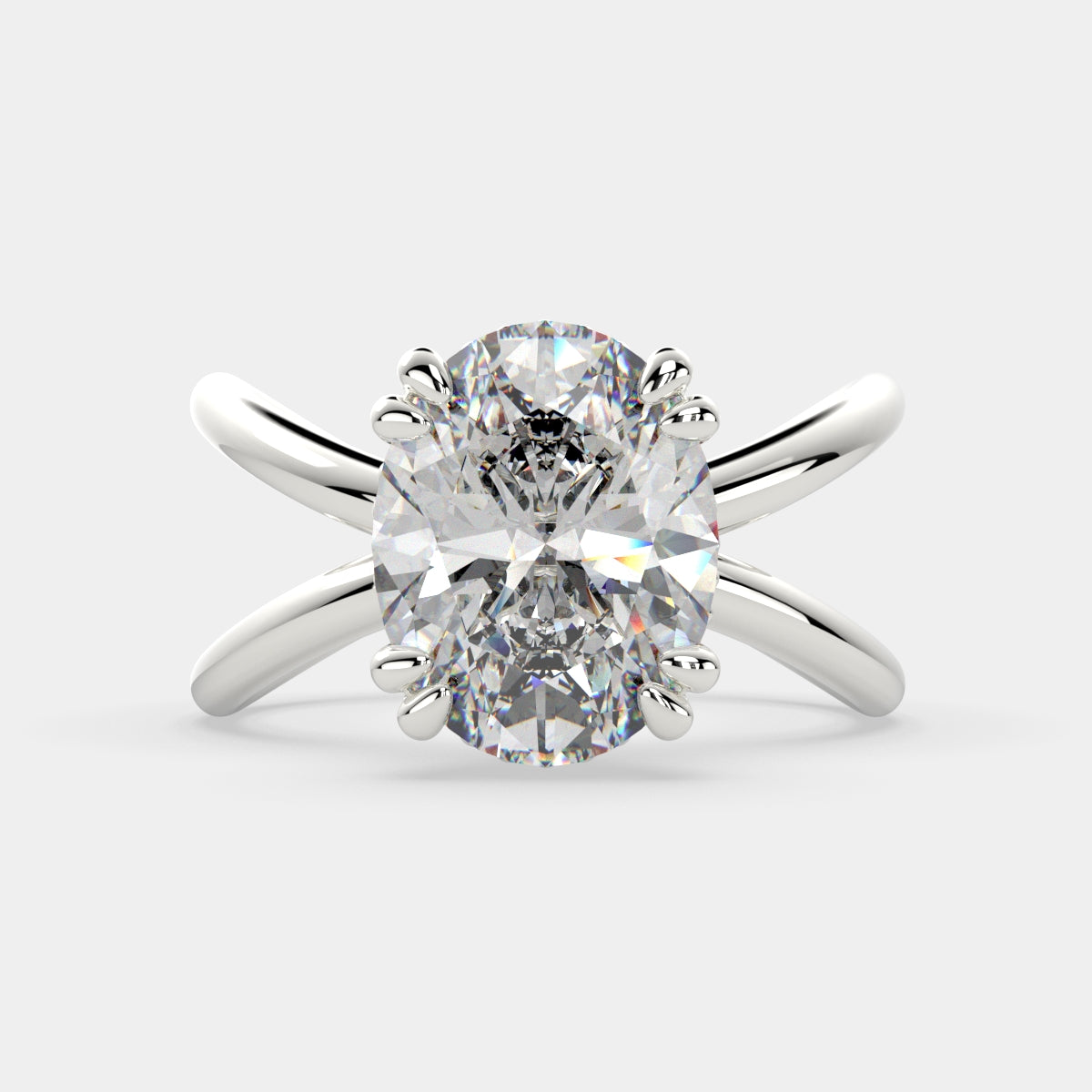 3 Carat VS1 D Lab Grown Diamond Solitaire Split Shank Oval Ring