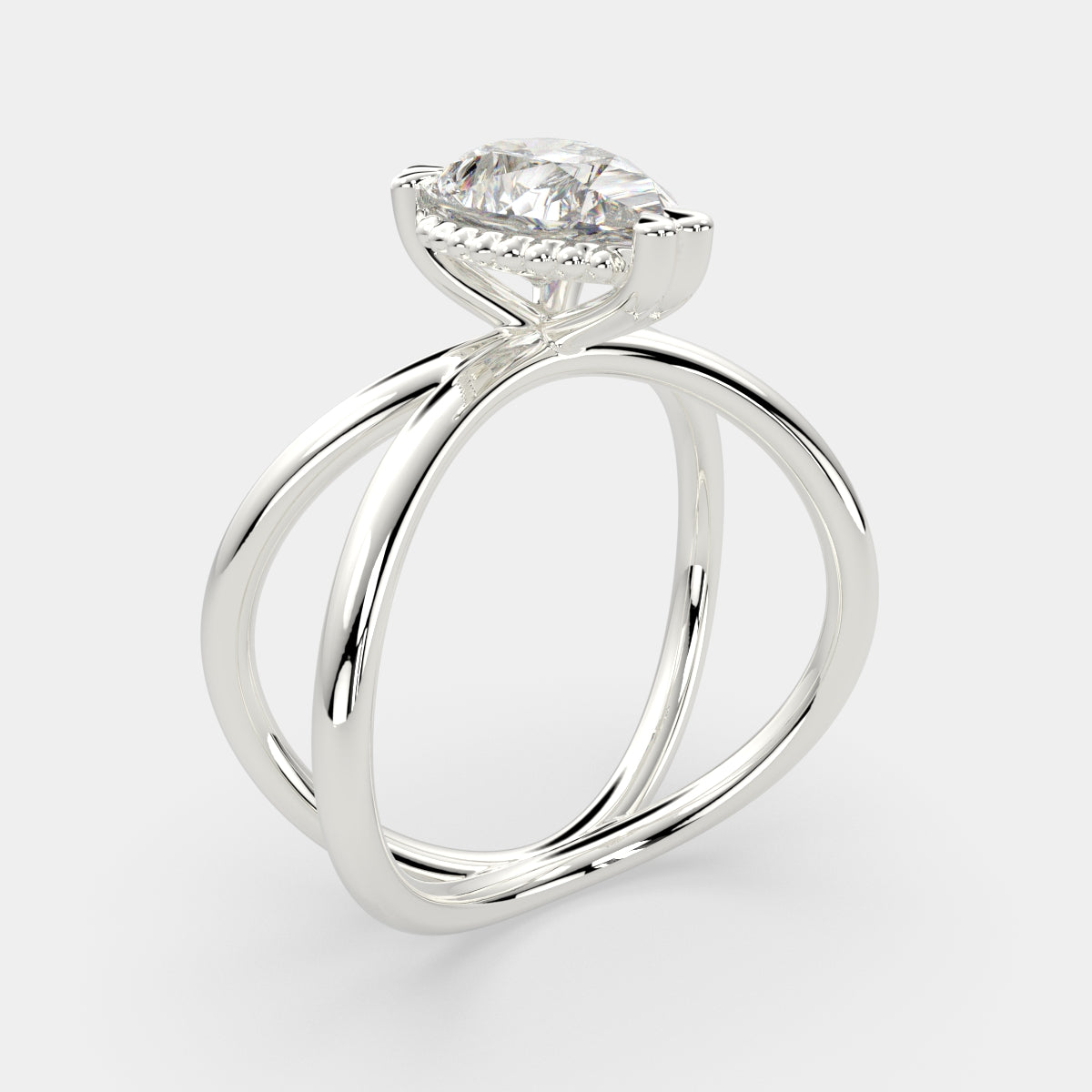 3 Carat VS1 D Lab Grown Diamond Solitaire Split Shank Pear Ring