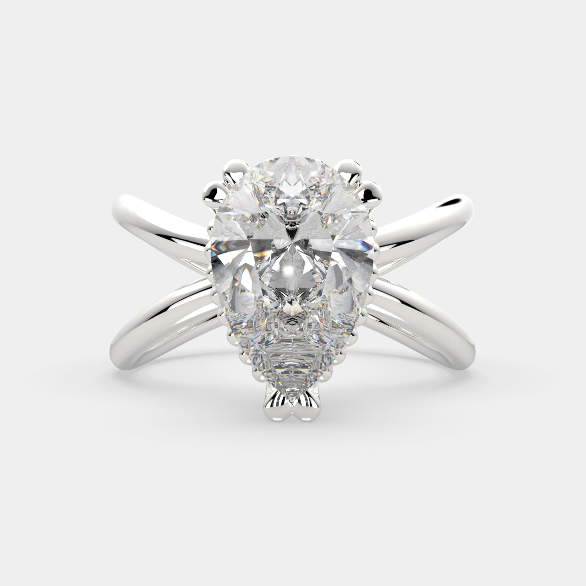 2 Carat VS1 D Lab Grown Diamond Solitaire Split Shank Pear Ring