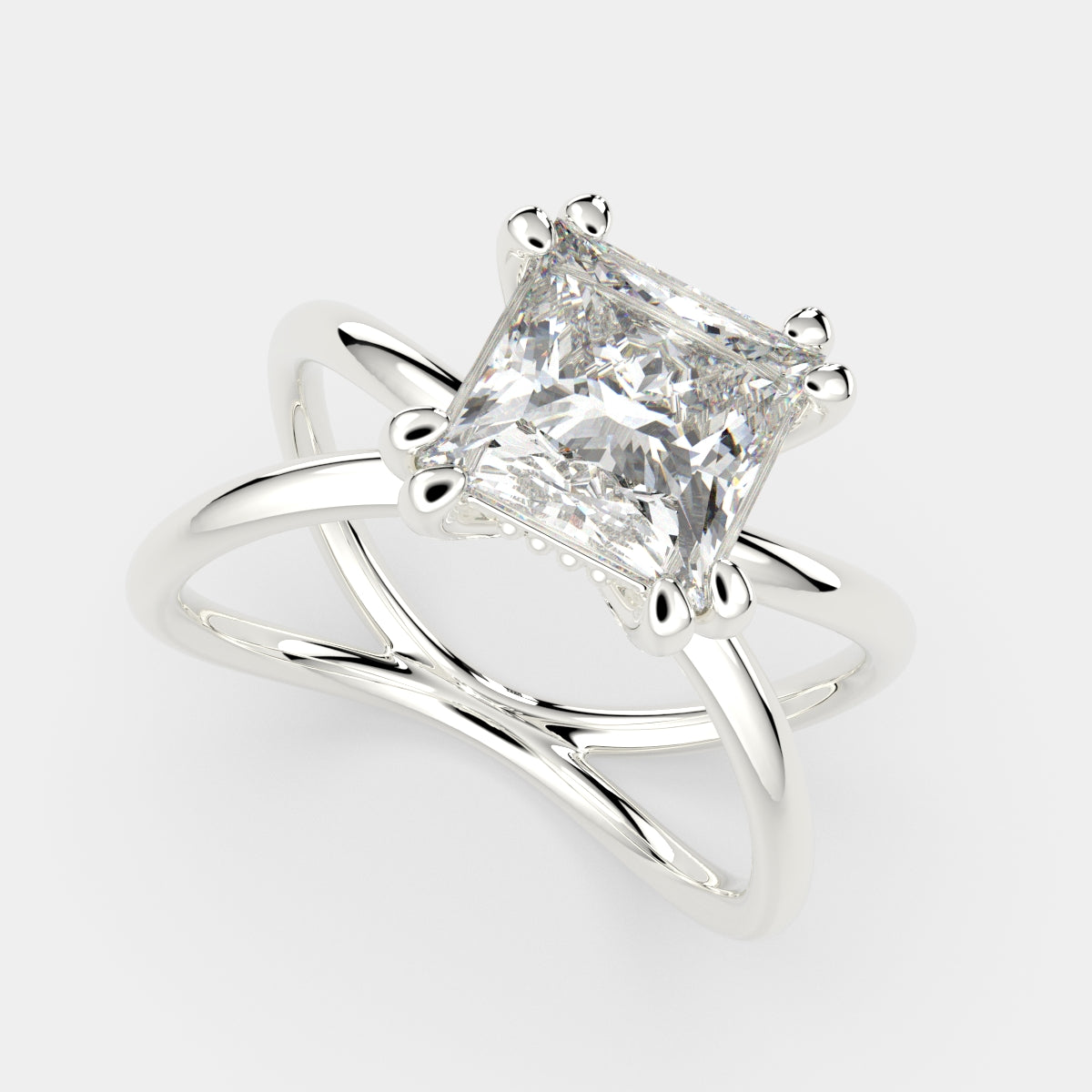 3 Carat VS1 D Lab Grown Diamond Solitaire Split Shank Princess Ring