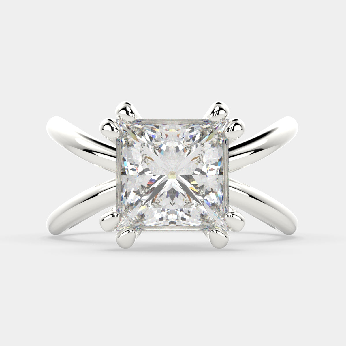 2 Carat VS1 D Lab Grown Diamond Solitaire Split Shank Princess Ring
