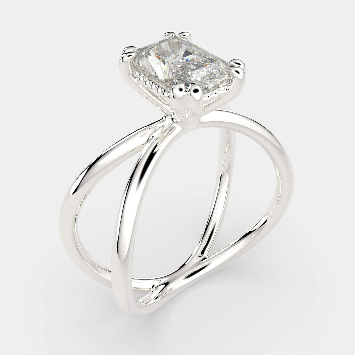 3 Carat VS1 D Lab Grown Diamond Solitaire Split Shank Radiant Ring