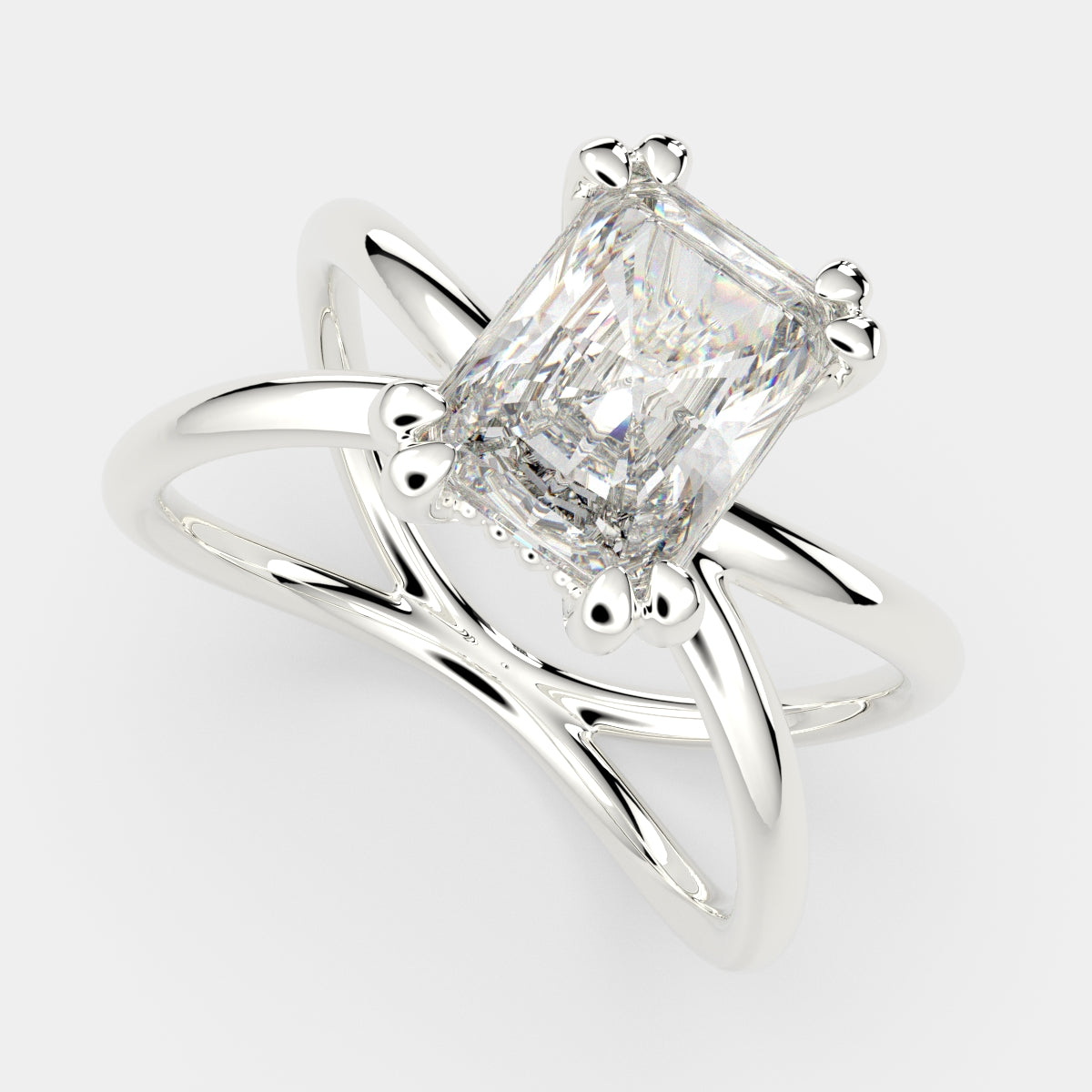 3 Carat VS1 D Lab Grown Diamond Solitaire Split Shank Radiant Ring