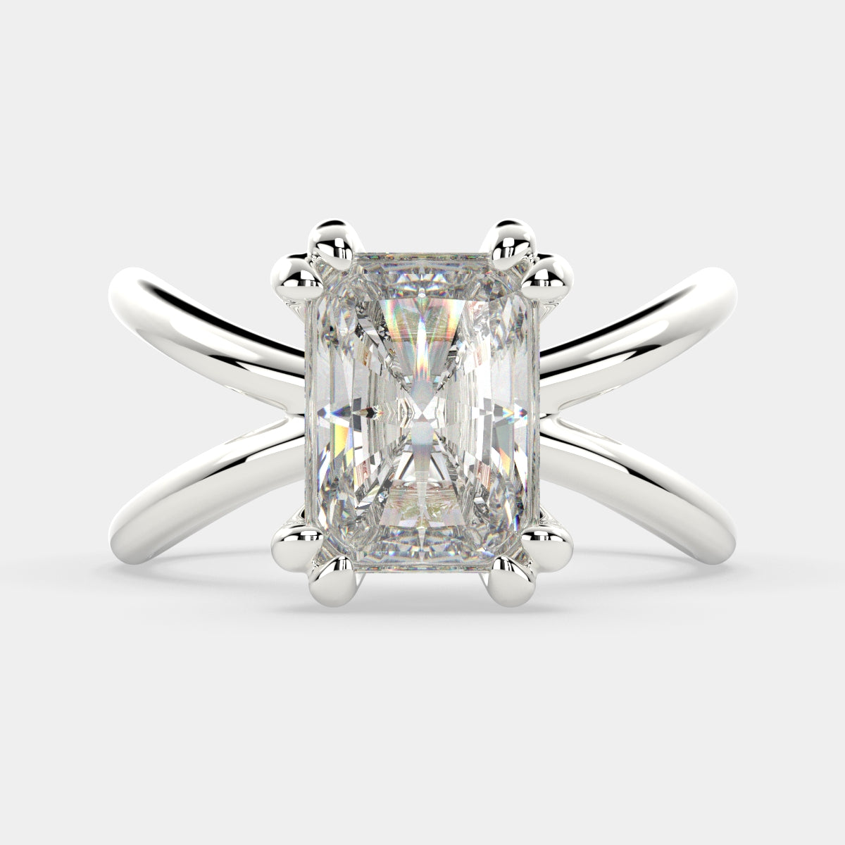 3 Carat VS1 D Lab Grown Diamond Solitaire Split Shank Radiant Ring