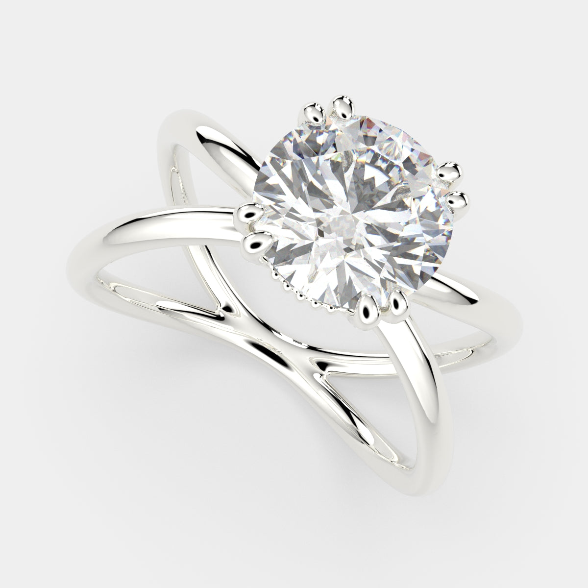 1 Carat VS1 D Lab Grown Diamond Solitaire Split Shank Round Ring